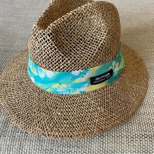 Panama Jack Straw Hat with Blue Floral Band NWOT